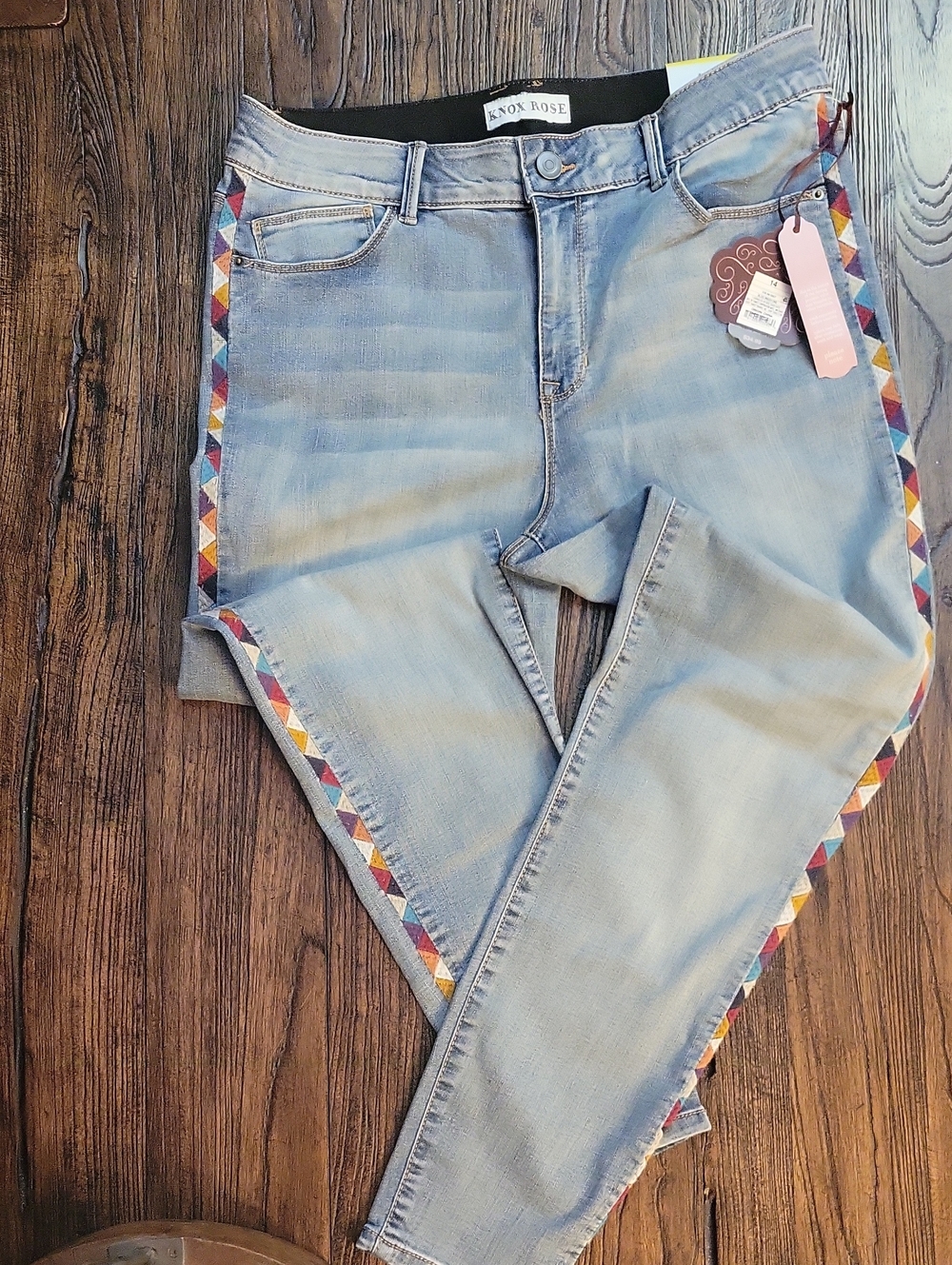 NWT Knox Rose Light Blue Skinny Jeans with Embroidered Trim Mid-Rise Ankle Sz 14